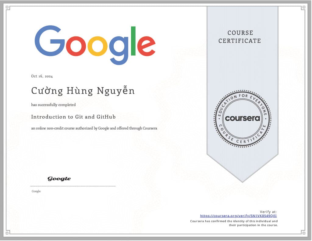 GitHub Coursera Certificate