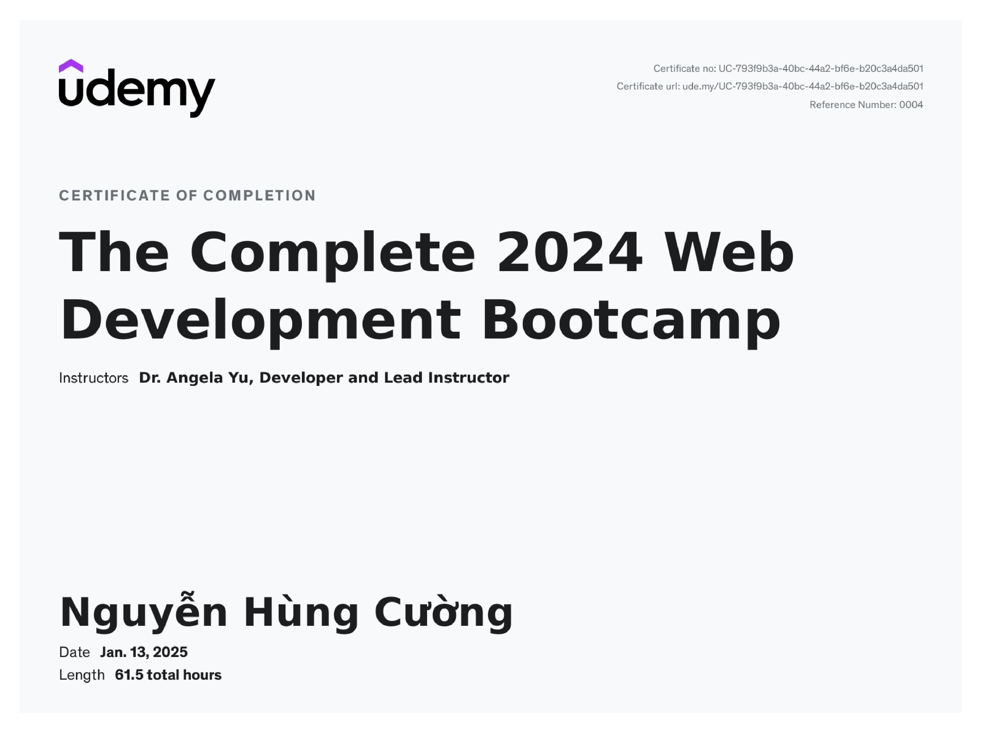 Web Udemy Certificate